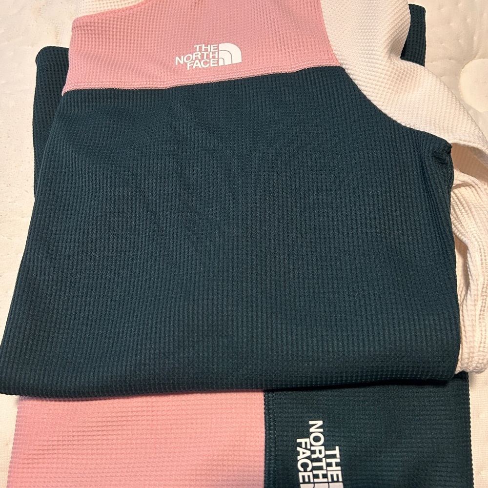 The North Face Pink and Green Waffle Top and Bottoms